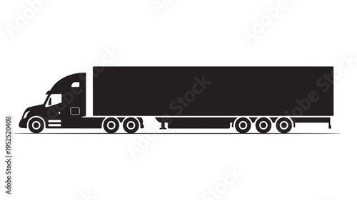 Semi-truck with trailer silhouette, representing freight transportation and logistics services in a minimalist black and white design.