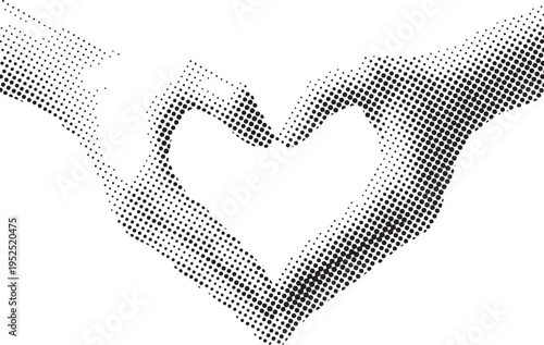 Two hands forming a heart shape using a halftone dot pattern on a transparent background