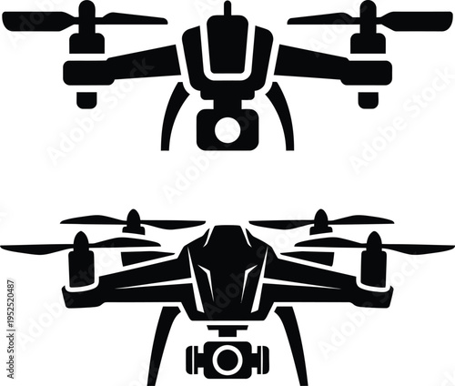 Modern drone quadcopter unmanned aerial vehicle icons with unmanned aircraft