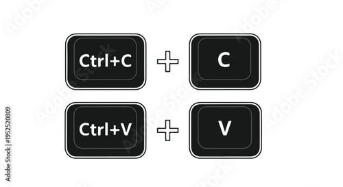 Illustration of computer keyboard shortcuts for copy and paste on a white background with black keys.