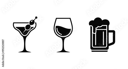 Black icons depicting a martini wine glass and beer mug silhouette