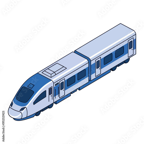 Modern Blue and White Train Illustration.
