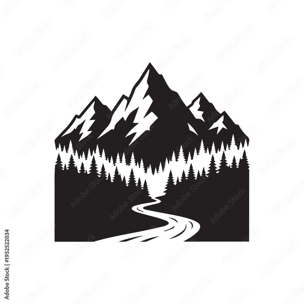 Fototapeta premium Mountain Landscape Scene Vector, Nature Outdoor Illustration