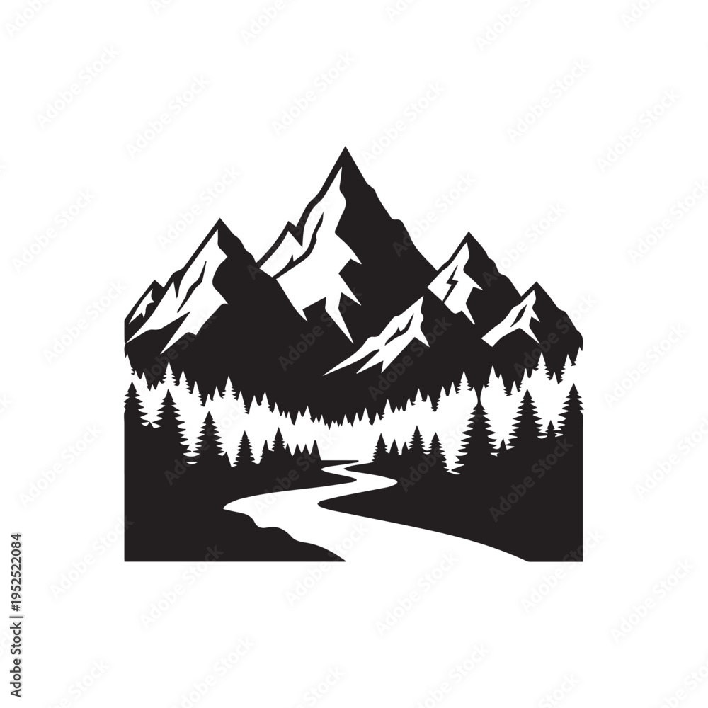 Obraz premium Mountain Landscape Scene Vector, Nature Outdoor Illustration