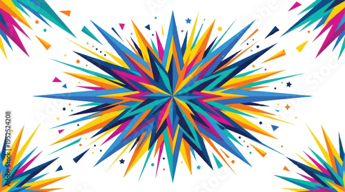 Vibrant Abstract Explosion Vector Background with Colorful Geometric Shapes and Sharp Triangles for Modern Design and Celebration
