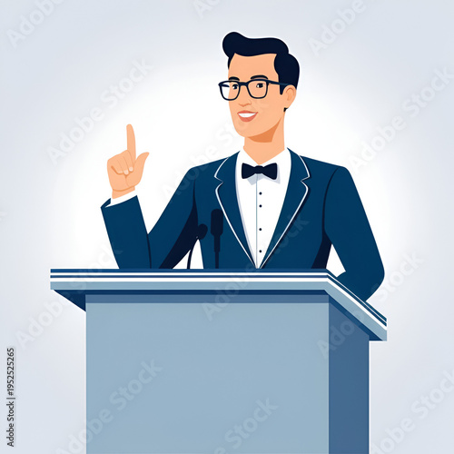 orator speaking from tribune vector illustration