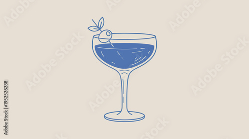 Elegant Blue Cocktail in a Coupe Glass with Blueberry Garnish.