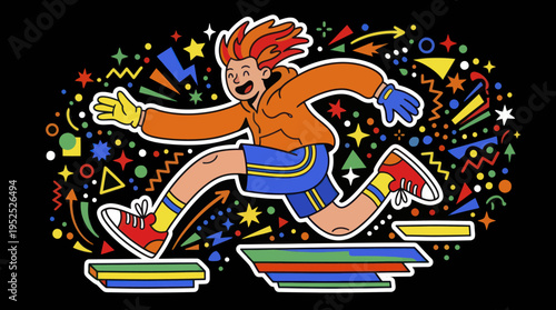 Energetic Young Person Running with Joyful Expression and Dynamic Motion.