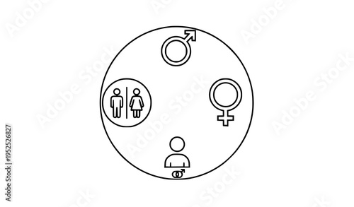 Male and female line icon set gender symbols outline people icons for restroom signage and user interface