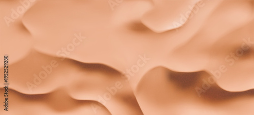 Desert sand dune top view background. Golden beach aerial landscape with waves in warm gold beige tone. Desert dunes top view with sand soft wavy texture. Summer travel poster. 3D realistic vector bg