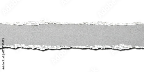 Horizontal ripped and torn paper strip with jagged white edges and grey textured space for copy text banner vector illustration