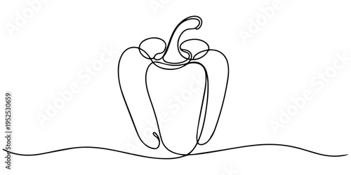 capsicum continuous one line drawing, Capsicum continuous one line drawing, One continuous line drawing whole paprika. Fresh bell pepper concept, Capsicum continuous one line drawing, Continuous one