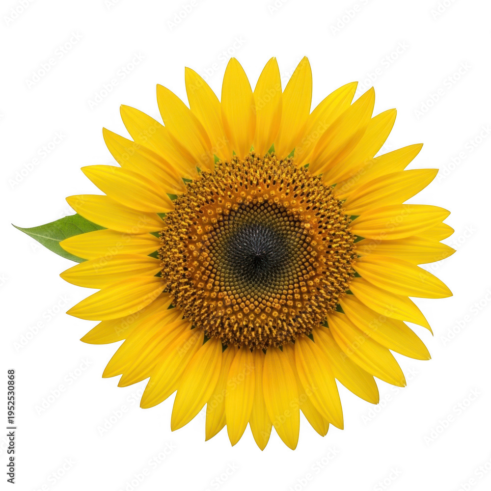 Fototapeta premium A large yellow sunflower with a dark center isolated on transparent background