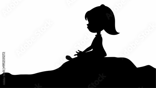 Cute Cartoon Girl Sitting Silhouette Vector Graphic Illustration