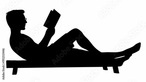 Man Reading Book on Lounge Chair Silhouette Vector Illustration