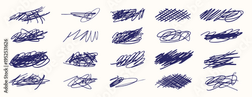 Hand drawn pen scribble strokes black line art doodle set