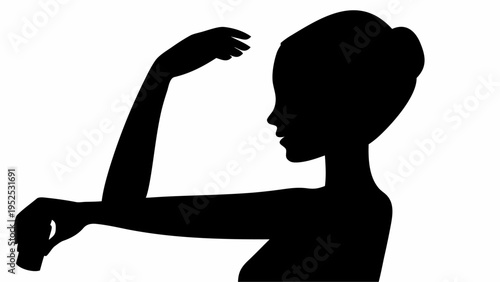 Black Silhouette of Woman in Profile with Arm Raised and Hair Pulled Back in a Bun