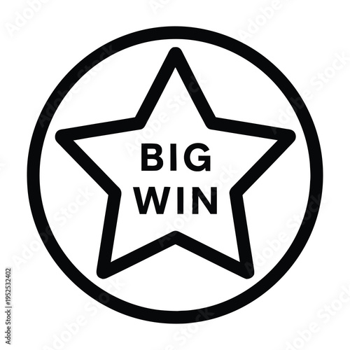 A bold celebration badge featuring a striking five pointed star encapsulating triumphant text that radiates success and achievement in a clean high contrast black and white design perfect for awards