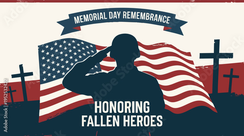 Memorial Day remembrance with saluting soldier silhouette