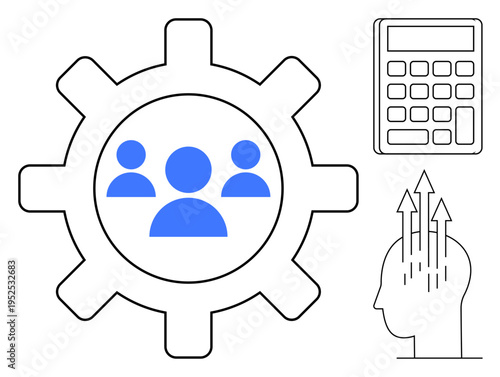 Teamwork concept. Teamwork ed by gear and people icons demonstrates collaboration. Teamwork drives innovation and productivity. Ideal for business, HR, leadership, growth, education