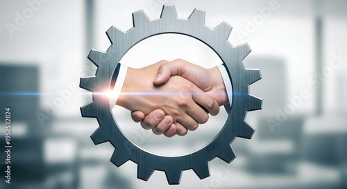 Handshake in gear, business partnership, teamwork concept