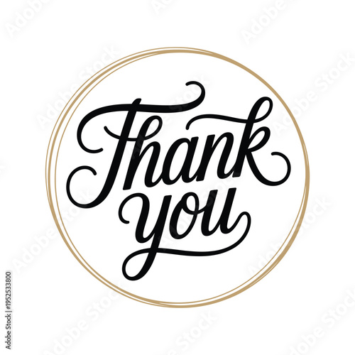 Fotografía Elegant calligraphy reads thank you within a golden circular frame