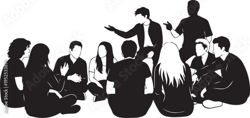 Group of people sitting in a circle talking together