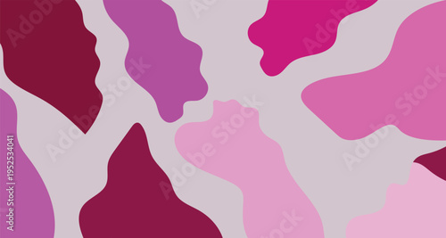 A glamour pink vector illustration of a fashion lady profile with flower art in her hair symbolizes beauty and love through a minimalist silhouette design