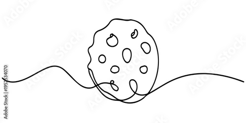 chocolate chip cookie continuous one line drawing, Continuous one line drawing two chip cookies. Dessert concept. Single line draw design vector graphic illustration, Continuous one line drawing