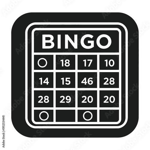 A classic black and white bingo card design showcasing a clean grid layout with numbered squares and free spaces for marking wins in a nostalgic game atmosphere
