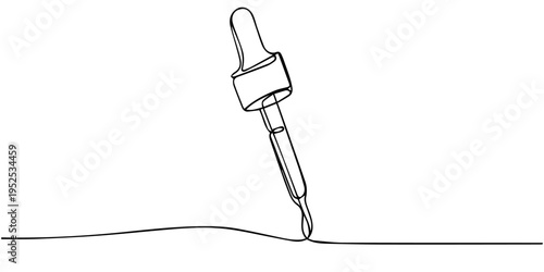 dropper continuous one line drawing, dropper continuous one line drawing, Minimalist line art of a dropper with fluid outline. No editable stroke, continuous one single line drawing icon of bottles
