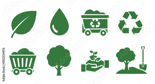 Eco Friendly Green Icons Set Illustration.