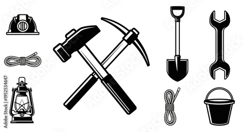 Hammer Pickaxe Tools Equipment Set Icons.
