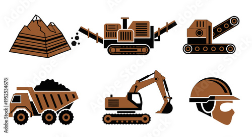 Heavy Machinery and Mining Equipment Icons.