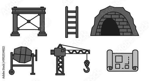 Industrial Icons Featuring Machinery and Equipment.