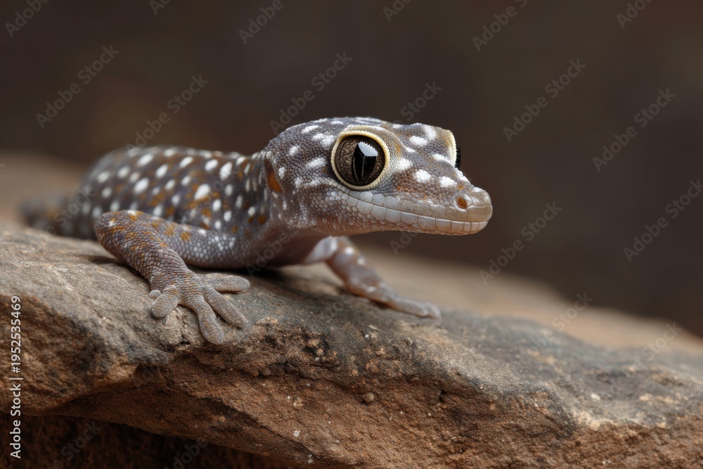 Obraz premium White-spotted Gecko Rests on Textured Rock Surface
