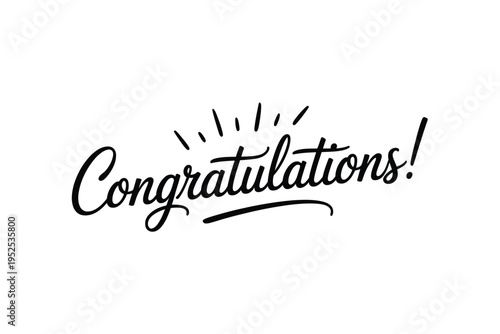 A stylish black calligraphy illustration displaying the word congratulations with flourish