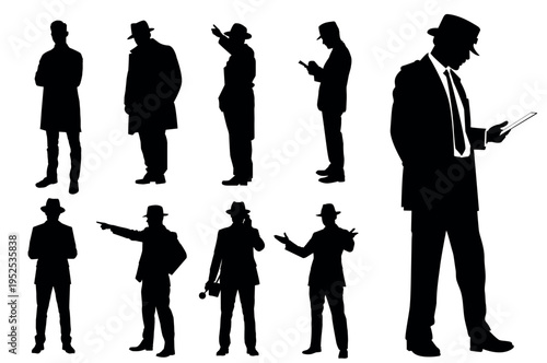 Detective Silhoutte Vector Art – Mystery Inspector and Private Investigator Silhouette Illustration for Crime, Noir, and Thriller Design