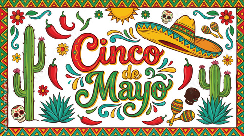 Cinco de Mayo festive background with skull and cactus
