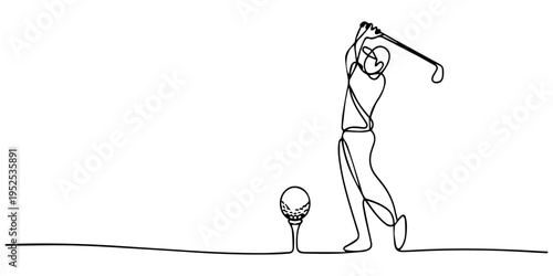 golf player continuous one line drawing, Continuous one  line drawing of young sporty golf player hit the ball using golf club graphic vector illustration. Healthy sport concept, Minimalist one line