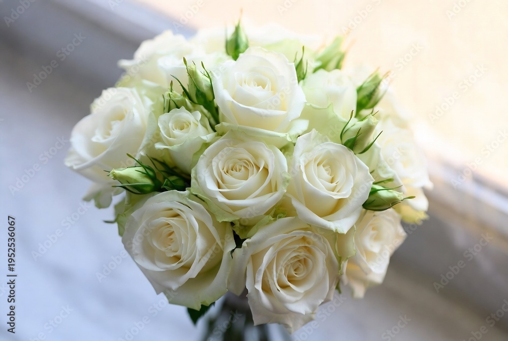 Obraz premium A white rose bouquet rests on a draped cloth.