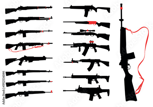 Semi-automatic-rifiles Vector Silhouette Pack – Modern Firearm Illustration Set for Military, Tactical, and Defense Design