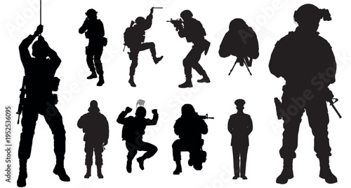 Soldiers Vector Silhouette Collection – Military Personnel and Army Troop Illustrations for War, Defense, and Combat Design