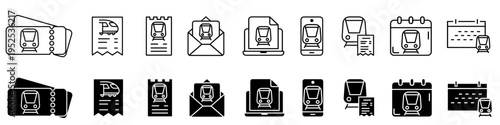 Train ticket icon vector set. Rail pass Illustration sign collection. Railway travel symbol or logo.