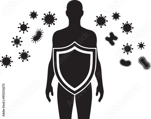 Isolated Human Body Immune System Vector Icon with Shield Protecting from Viruses and Germs isolated PNG with Transparent Background