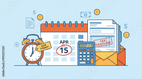 Tax deadline reminder with alarm clock and calendar