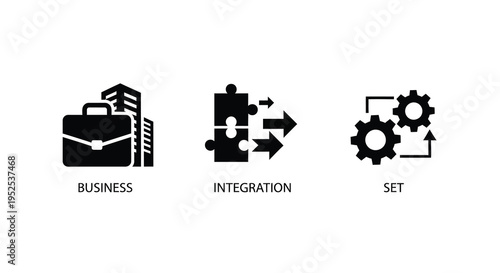 Business concepts with briefcase puzzle and gears a black silhouette