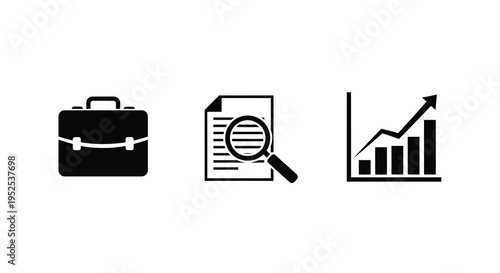 Business icons depicting briefcase document and growth chart silhouette