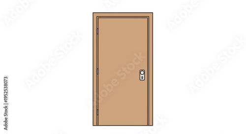 Simple illustration of a closed brown door with a handle silhouette