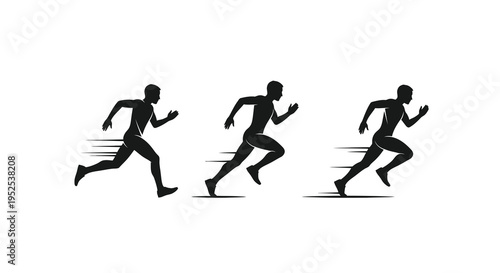 Three runners in motion depicted as a striking black silhouette